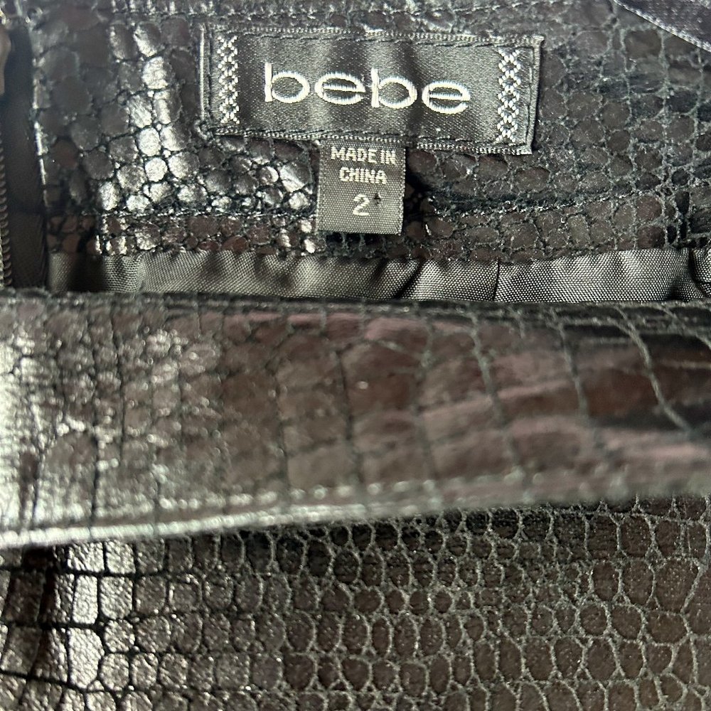 BEBE Black Leather skirt alligator-print mini skirt